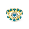 Deep Sky Blue Natural Shell Evil Eye Open Cuff Ring with Enamel RJEW-I091-05G-2