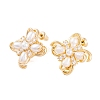 Clover Brass Pave Clear Cubic Zirconia & Freshwater Pearl Stud Earrings for Women EJEW-G391-01G-2