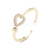 Clear Cubic Zirconia Hollow Heart Open Cuff Ring RJEW-C056-07G-1