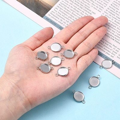 Tarnish Resistant Flat Round 304 Stainless Steel Cabochon Connector Settings STAS-E079-02-1