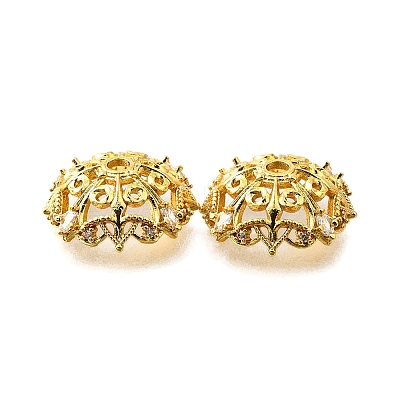 Flower Brass Clear Cubic Zirconia Bead Caps KK-V008-02G-1