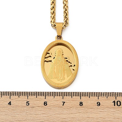 201 Stainless Steel Virgin Mary Pendant Wheat Chain Necklaces for Men NJEW-S387-09G-03-1