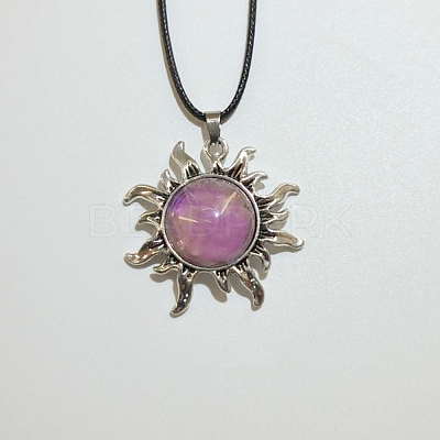 Sun Alloy Violet Glass Pendant Waxed Cord Necklaces for Women FS-WG57C35-06-1