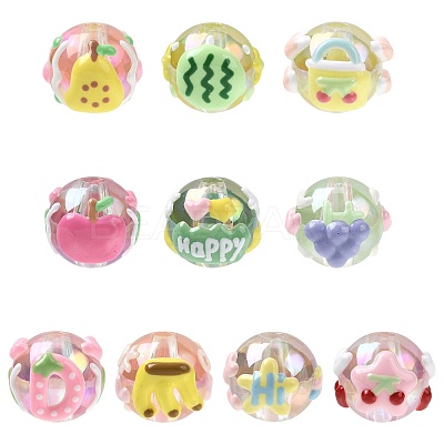 10Pcs 10 Styles DIY Handmade Transparent Acrylic Enamel Beads MACR-FS0002-41-1