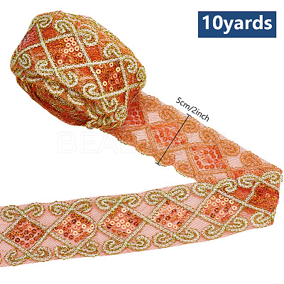 10 Yards Polyester Lace Ribbon with Paillette OCOR-WH0090-050A-1