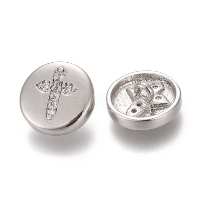 Brass Micro Pave Clear Cubic Zirconia Shank Buttons KK-H738-21P-1