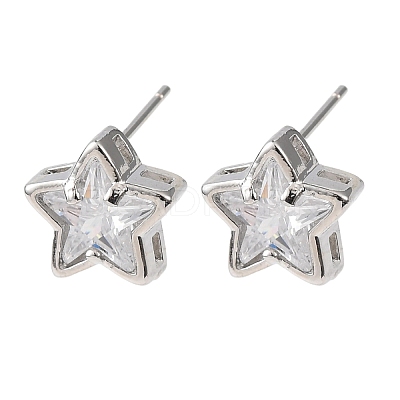 Brass Micro Pave Clear Cubic Zirconia Stud Earrings EJEW-C174-02C-P-1