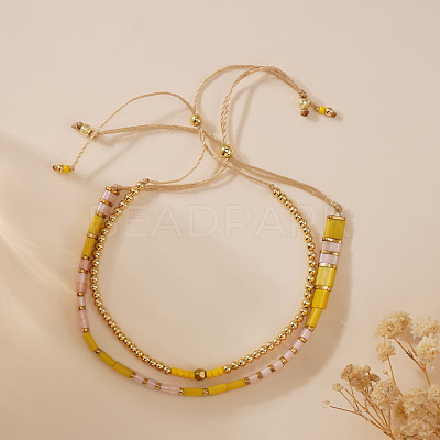 Summer Adjustable Glass Rectangle Tile Beaded Slider Bracelet Sets JD2335-1-1