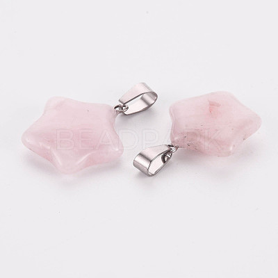 Star Natural Rose Quartz Pendants G-Q367-12-1