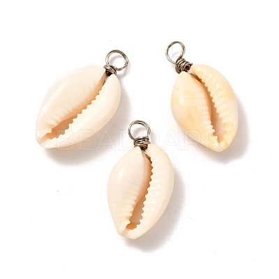 Natural Cowrie Shell Pendants PALLOY-JF00940-02-1