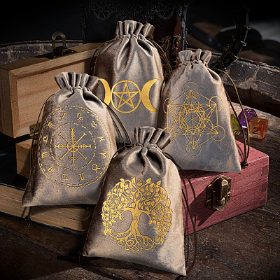 Rectangle Gold Stamping Velvet Tarot Storage Drawstring Bags for Divination ABAG-WH20001-25D-1