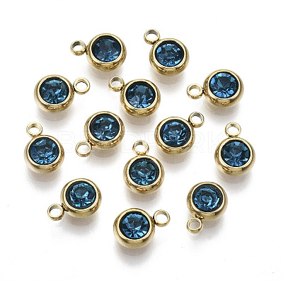 PVD Vacuum Plating 201 Stainless Steel Rhinestone Charms STAS-S068-09G-1