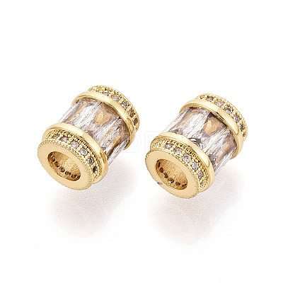 Brass Micro Pave Cubic Zirconia Beads KK-P237-02G-1