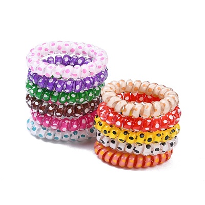 Printed Plastic Telephone Cord Elastic Hair Ties OHAR-R111-13-1