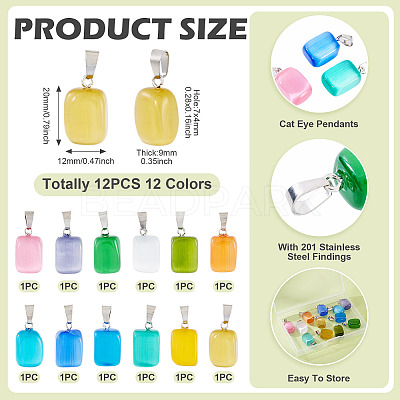 12Pcs 12 Colors Cat Eye Pendants CE-TA0001-04-1