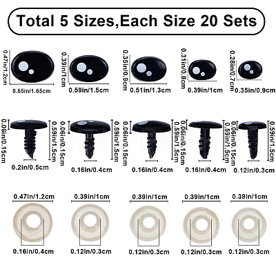 100 Sets 5 Style Oval Plastic Craft Safety Screw Noses DOLL-GF0001-03-1