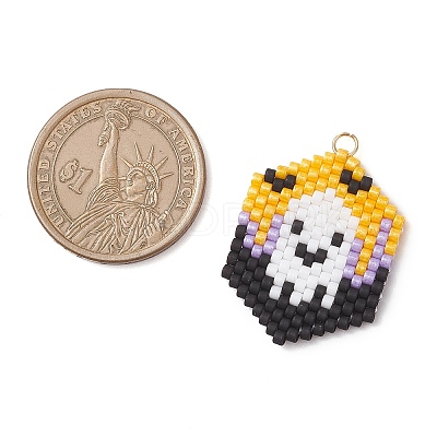 Hallowen Theme Glass Seed Beaded Pendants PALLOY-MZ00873-04-1