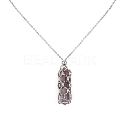 Natural Mixed Gemstone Bullet Pendant Necklace NJEW-JN04421-1