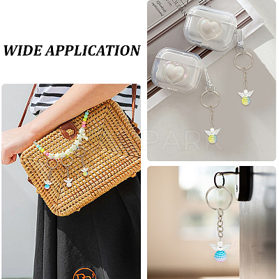 32Pcs 8 Colors Alloy & Imitation Pearl Acrylic Keychain KEYC-ME00006-1
