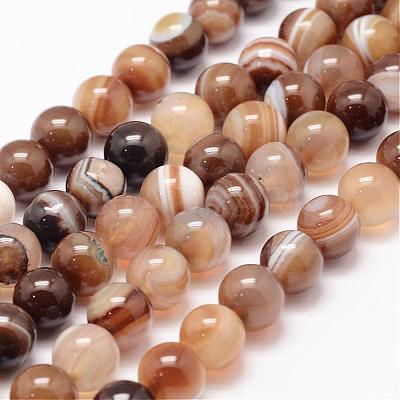 Natural Striped Agate/Banded Agate Bead Strands G-K155-A-10mm-14-1