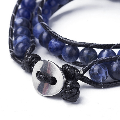 Natural Sodalite Round Bead Wrap Bracelets BJEW-JB04248-1