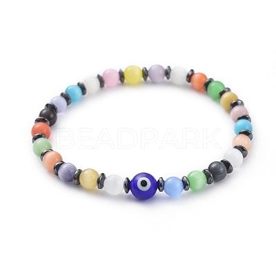 Cat Eye Beads Stretch Bracelets BJEW-JB04644-1
