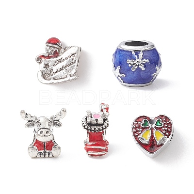 Christmas Theme Alloy Enamel European Beads MPDL-Q213-22P-1