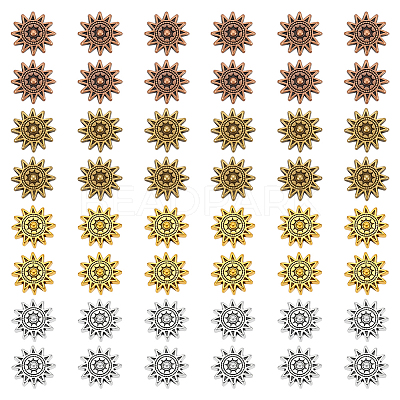 60Pcs 4 Colors Tibetan Style Alloy Sun Beads TIBEP-PH0001-84-1
