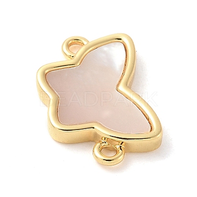 Brass Pave Natural White Shell Connector Charms KK-S522-03I-G-1