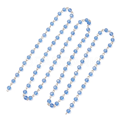 Handmade 304 Stainless Steel Glass Rondelle Link Chains AJEW-JB01460-02-1