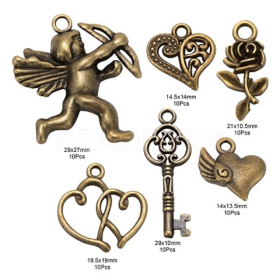 60Pcs 6 Style Tibetan Style Alloy Pendants FIND-LS0001-32AB-1