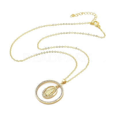 Brass Micro Pave Clear Cubic Zirconia Ring Pendant Necklaces LS-NJEW-P322-A03-G-1
