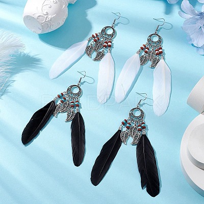 2 Pairs Natural Red Jasper & Natural Howlite Beaded Dangle Earrings EJEW-JE06179-1