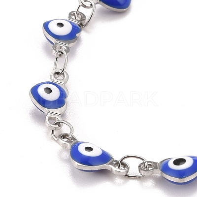 Enamel Heart with Evil Eye Link Chains Bracelet BJEW-P271-07P-04-1