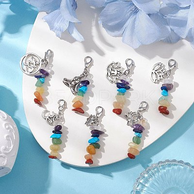 Chakra Natural & Synthetic Mixed Gemstone Pendant Decorations HJEW-JM02101-1