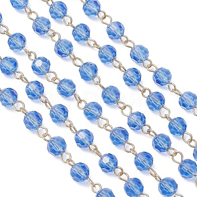 Handmade 304 Stainless Steel Glass Rondelle Link Chains AJEW-JB01460-02-1