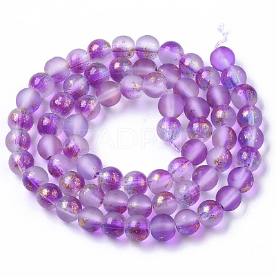 Frosted Spray Painted Glass Beads Strands X-GLAA-N035-03B-C05-1