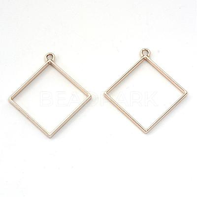 Rack Plating Alloy Rhombus Open Back Bezel Pendants PALLOY-S047-22E-FF-1