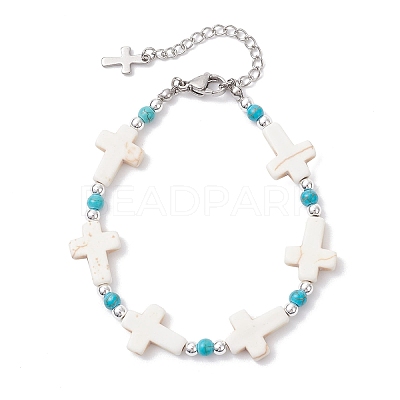 Synthetic Turquoise & Non-magnetic Hematite Beaded Bracelets for Women BJEW-JB12222-01-1