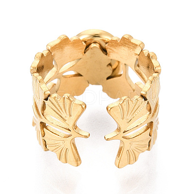 Ginkgo Leaf 304 Stainless Steel Cuff Ring Components STAS-T066-57G-1