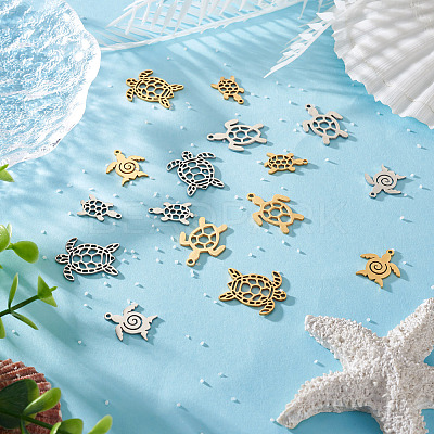 16Pcs 8 Style 201 Stainless Steel Filigree Joiners Links & Pendants STAS-PJ0001-37-1