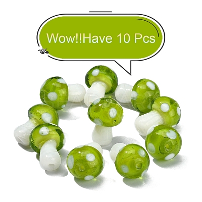 10Pcs Mushroom Handmade Lampwork Beads LAMP-YW0001-08A-1
