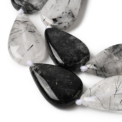 Natural Tourmalinated Quartz/Black Rutilated Quartz Beads Strands G-D365-A02-1