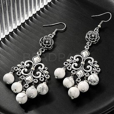Natural Howlite Beaded Drop Earrings EJEW-JE05385-01-1