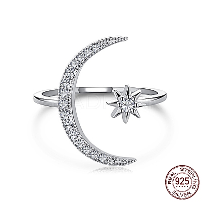 Rhodium Plated 925 Sterling Silver Cuff Rings RJEW-A019-26P-1