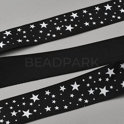 100 Yards Polyester Star Print Grosgrain Ribbon OCOR-WH0085-62-1