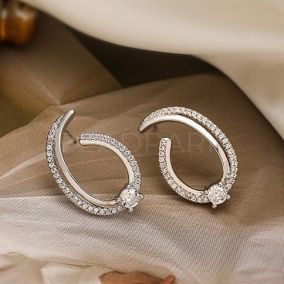 Brass Micro Pave Clear Cubic Zirconia Stud Earrings for Women EJEW-A110-04P-1