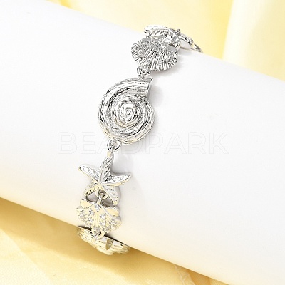 Summer Beach Brass Micro Pave Clear Cubic Zirconia Starfish & Shell Shape Link Chain Bracelets BJEW-C118-02A-P-1
