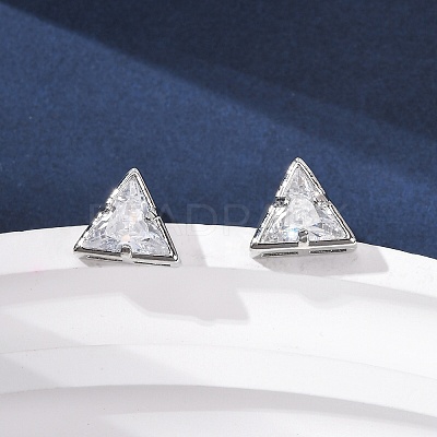 Brass Micro Pave Clear Cubic Zirconia Stud Earrings EJEW-C174-02F-P-1