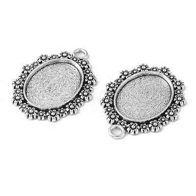 Vintage Tibetan Style Alloy Flower Pendant Cabochon Bezel Settings X-TIBEP-O006-03AS-1